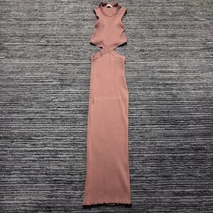 Zara Size S Brown Bodycon Rib Knit Cutout Lettuce Hem Maxi Dress
